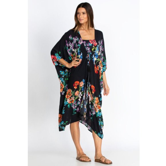 Jonny Was FLOWER ARCH MIDI KIMONO Floral Black Swim Dress New - Picture 3 of 5